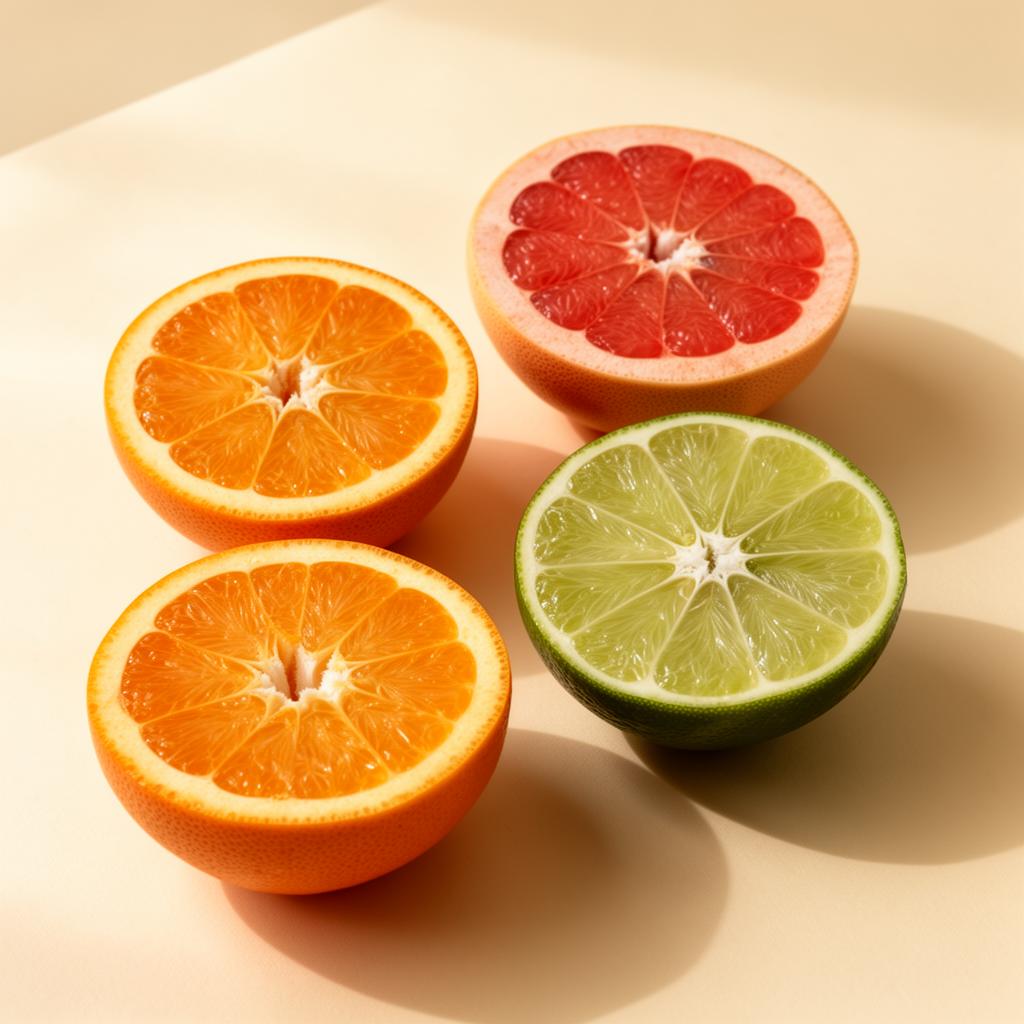 Vibrant halved citrus fruits